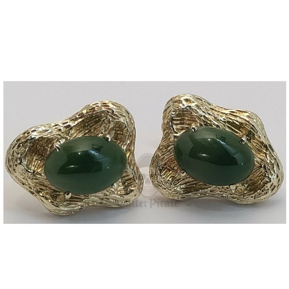 Solid 14k Yellow Gold Natural Jade Cufflinks
